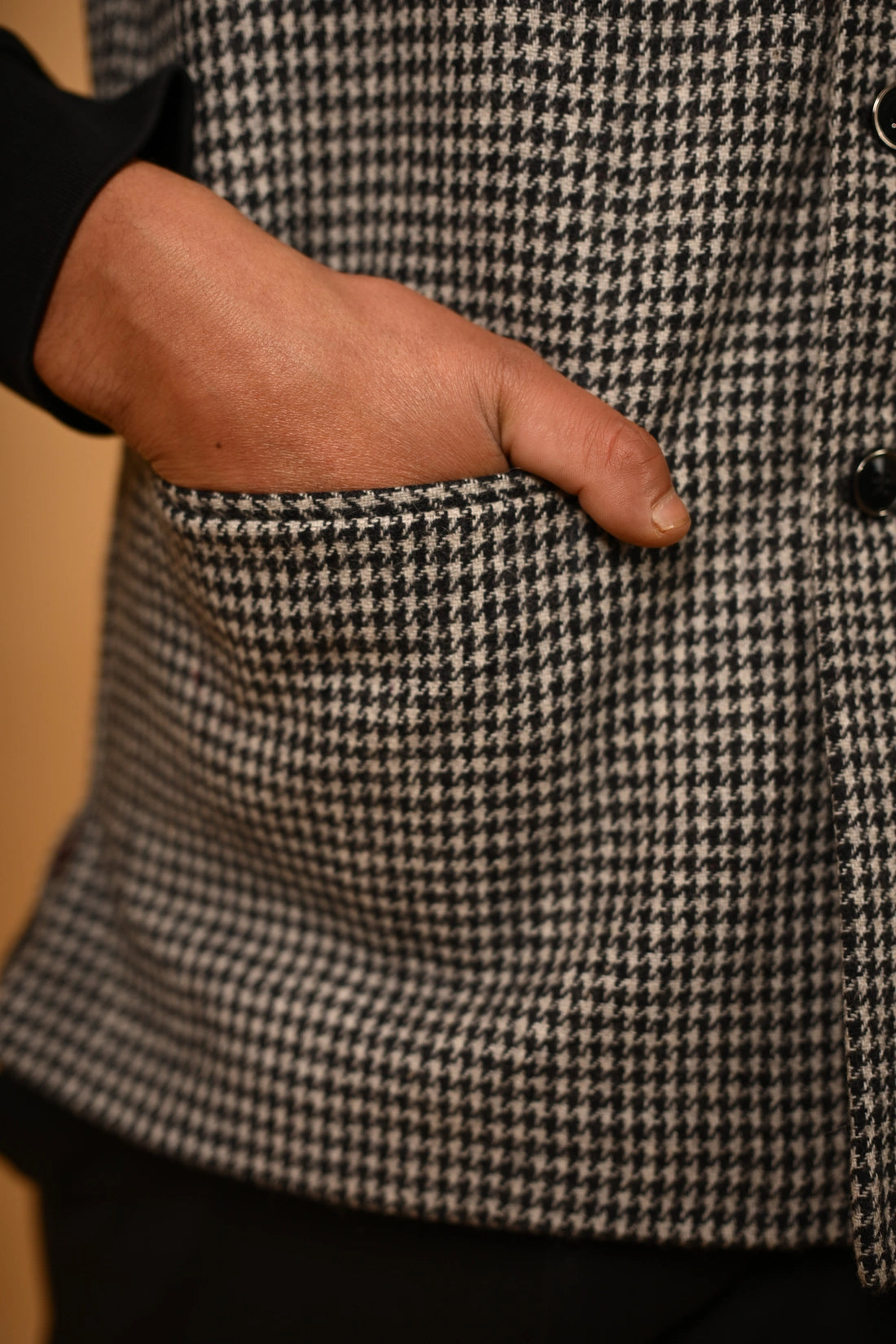 Grey With Black Mini Houndstooth Woollen Waistcoat for men
