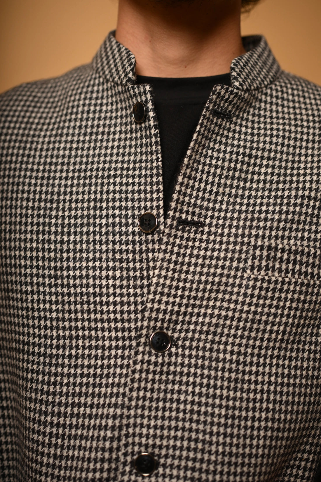 Grey With Black Mini Houndstooth Woollen Waistcoat for men
