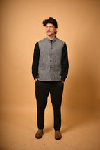 Grey With Black Mini Houndstooth Woollen Waistcoat for men
