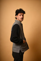 Grey With Black Mini Houndstooth Woollen Waistcoat for men
