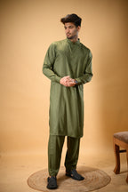 Forest Green Luma Mandarin Collar Kameez Shalwar