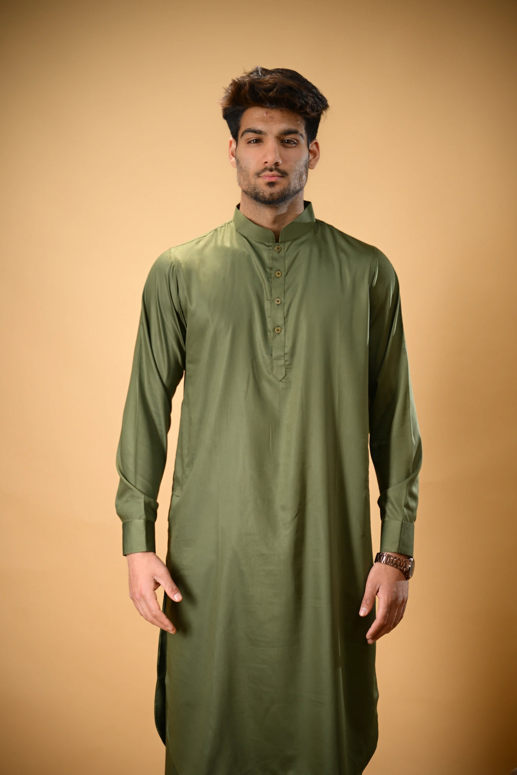 Forest Green Luma Mandarin Collar Kameez Shalwar