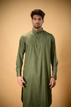 Forest Green Luma Mandarin Collar Kameez Shalwar