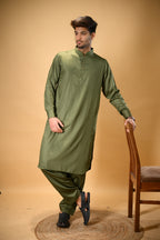 Forest Green Luma Mandarin Collar Kameez Shalwar