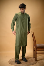 Forest Green Luma Mandarin Collar Kameez Shalwar