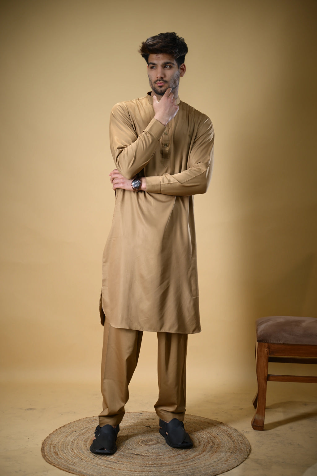 Golden Luma Mandarin Collar Kameez Shalwar