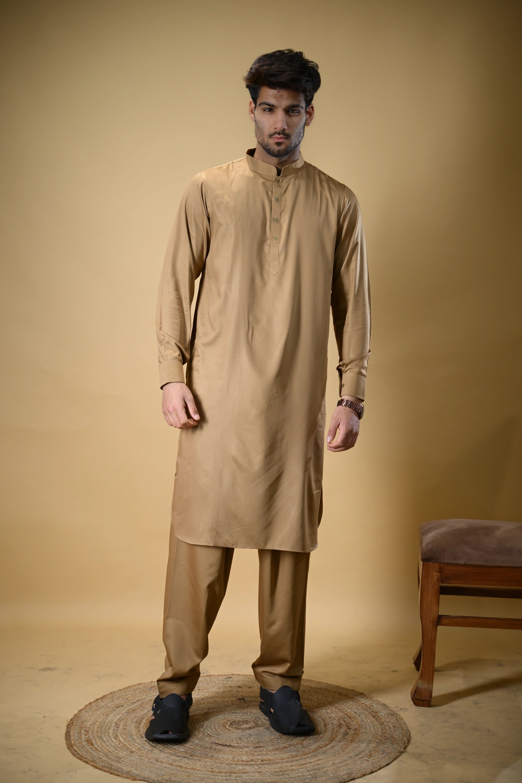 Golden Luma Mandarin Collar Kameez Shalwar