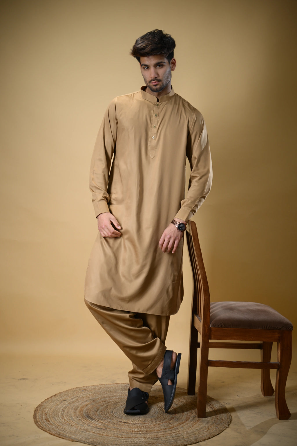 Golden Luma Mandarin Collar Kameez Shalwar