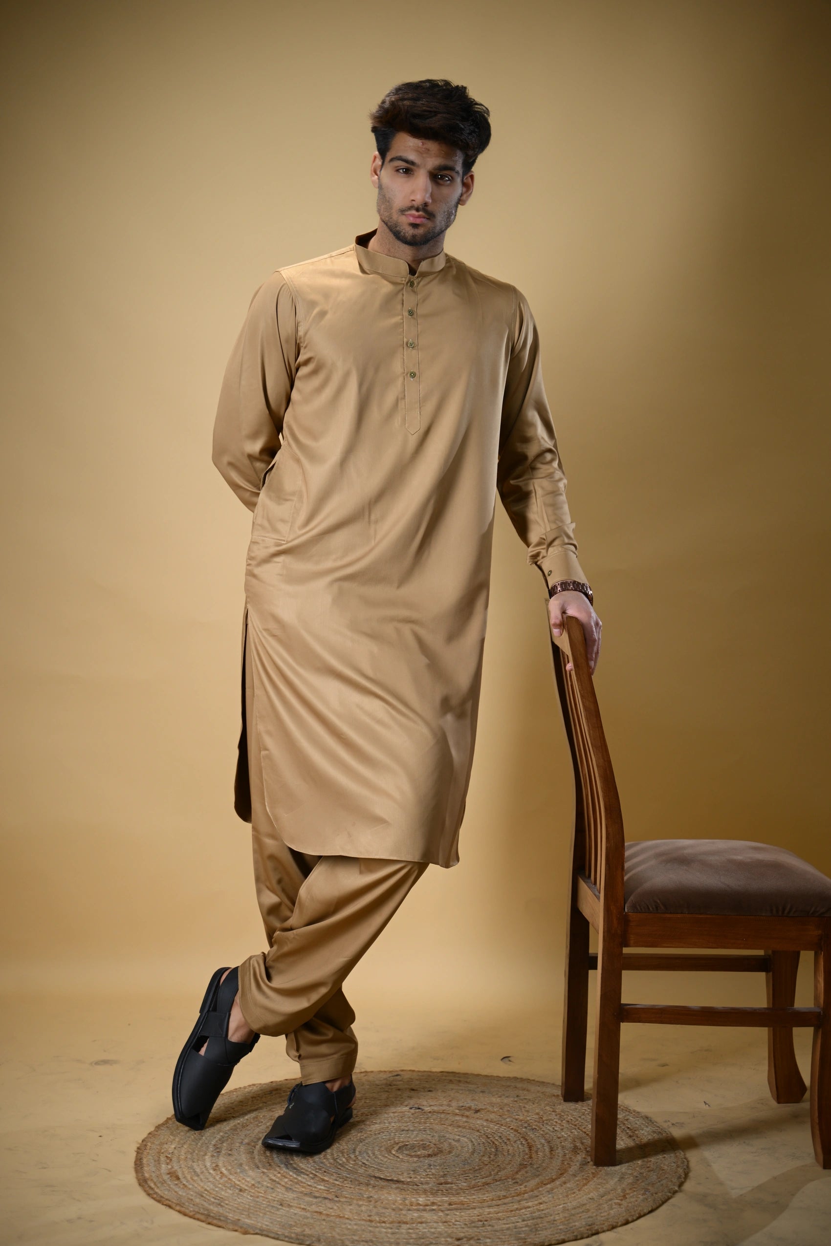 Golden Luma Mandarin Collar Kameez Shalwar