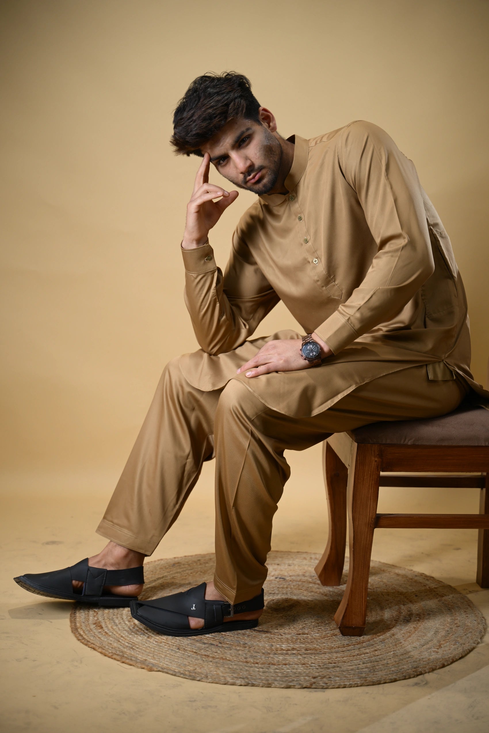 Golden Luma Mandarin Collar Kameez Shalwar