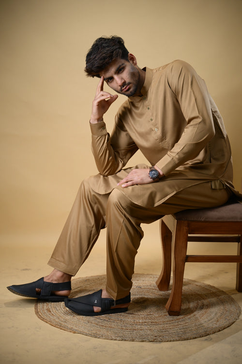 Golden Luma Mandarin Collar Kameez Shalwar