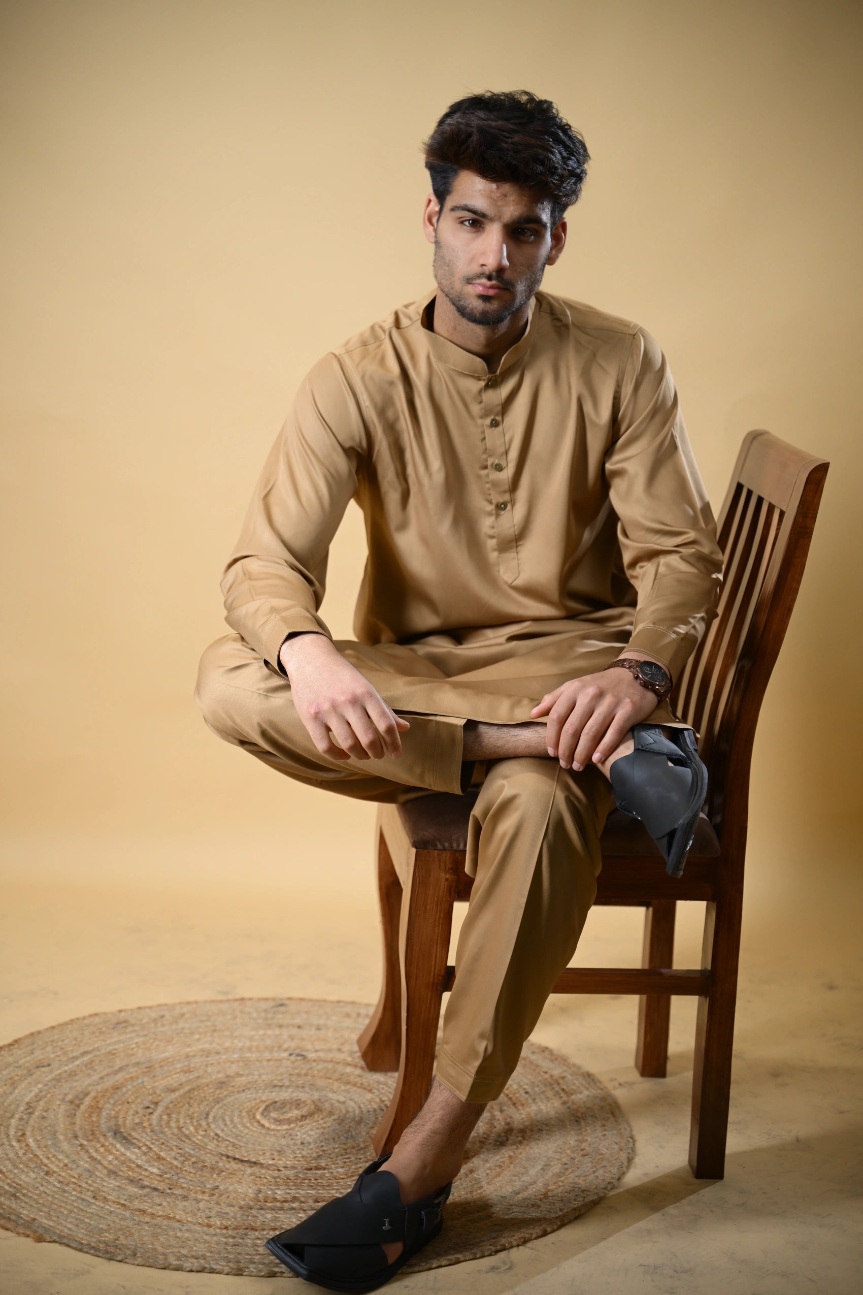 Golden Luma Mandarin Collar Kameez Shalwar