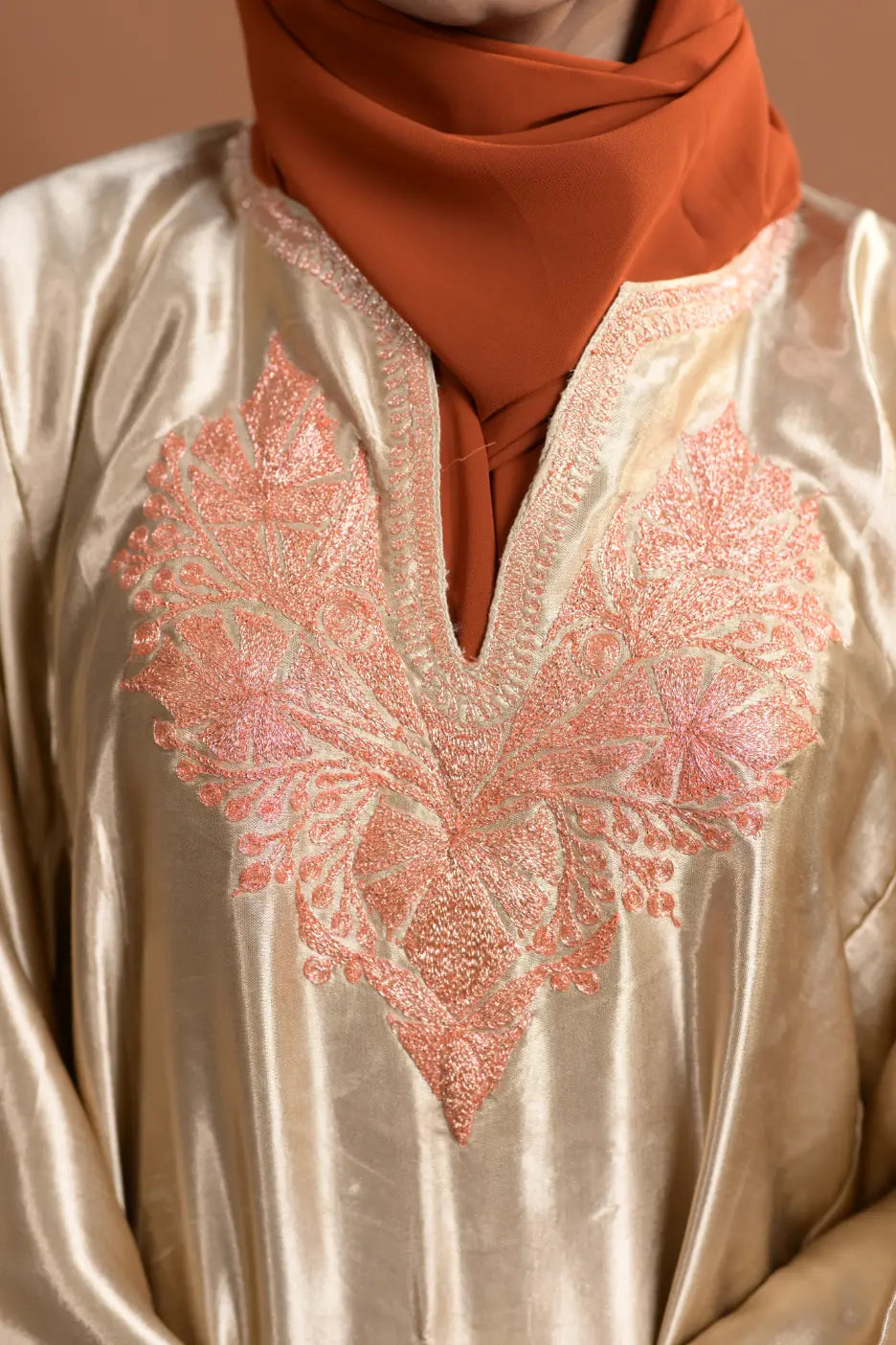 baraqah female golden silk kashmiri traditional pheran for women