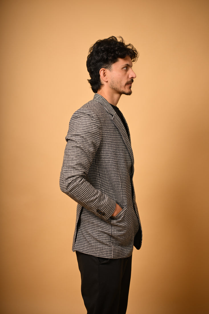 grey black mini houndstooth winter blazer for men