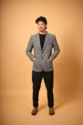 grey black mini houndstooth winter blazer for men