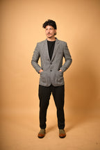 grey black mini houndstooth winter blazer for men