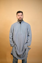 baraqah grey dotted winter pheran for men 