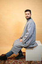 baraqah grey dotted winter pheran for men 