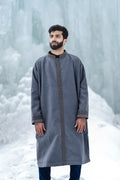 baraqah grey embrioded winter overcoat for men 