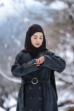 baraqah grey herringbone winter abaya for women 
