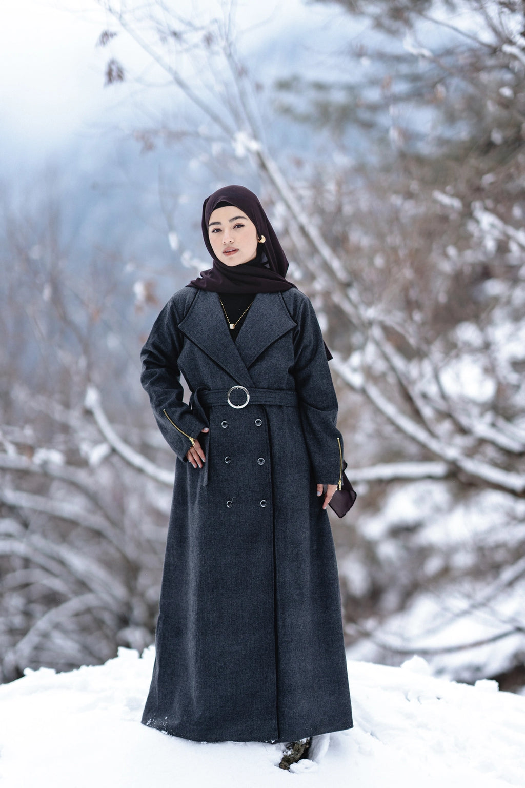 baraqah grey herringbone winter abaya for women 