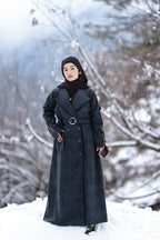 baraqah grey herringbone winter abaya for women 