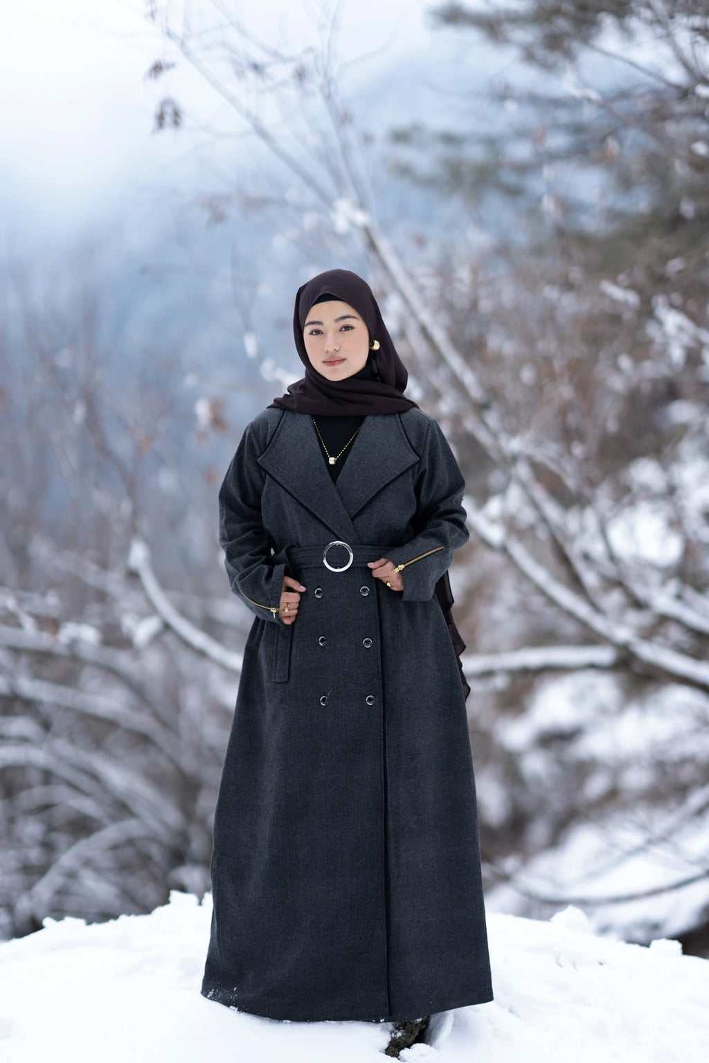 baraqah grey herringbone winter abaya for women 