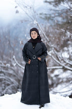 baraqah grey herringbone winter abaya for women 