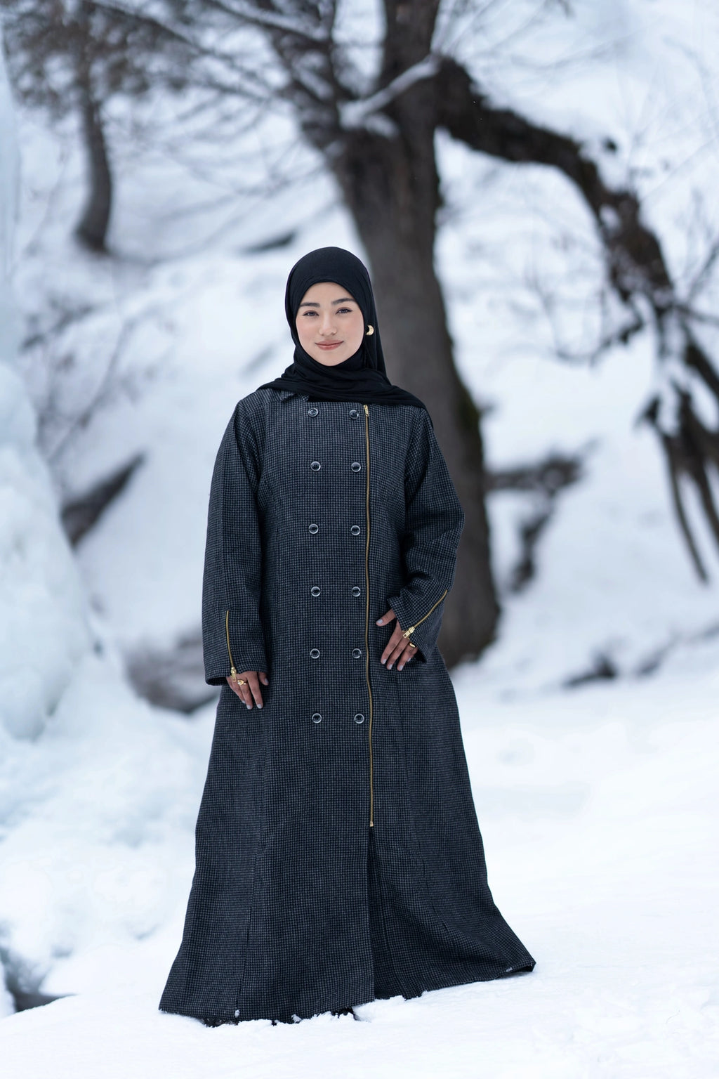 baraqah grey houndstooth winter abaya for women 