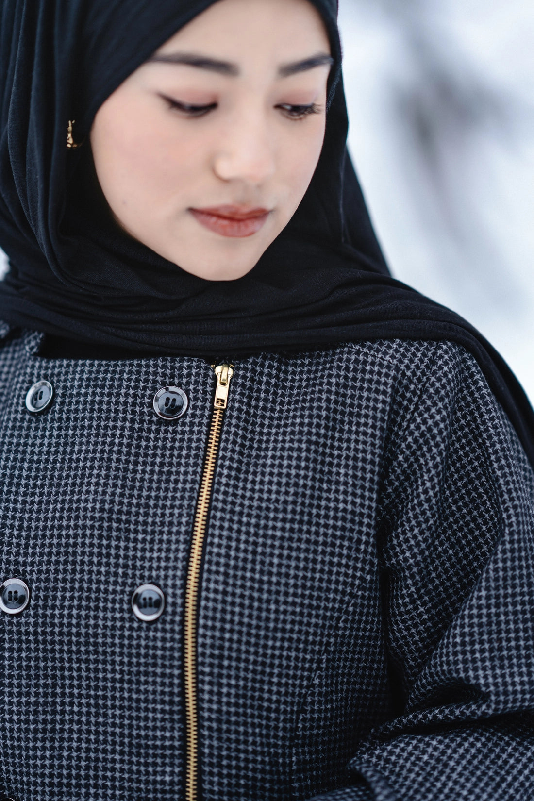 baraqah grey houndstooth winter abaya for women 