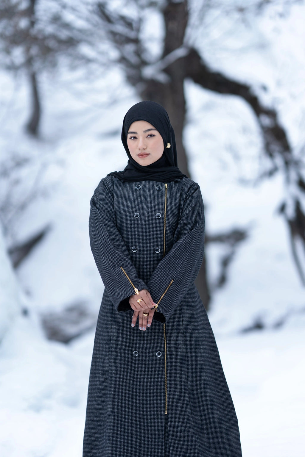 baraqah grey houndstooth winter abaya for women 