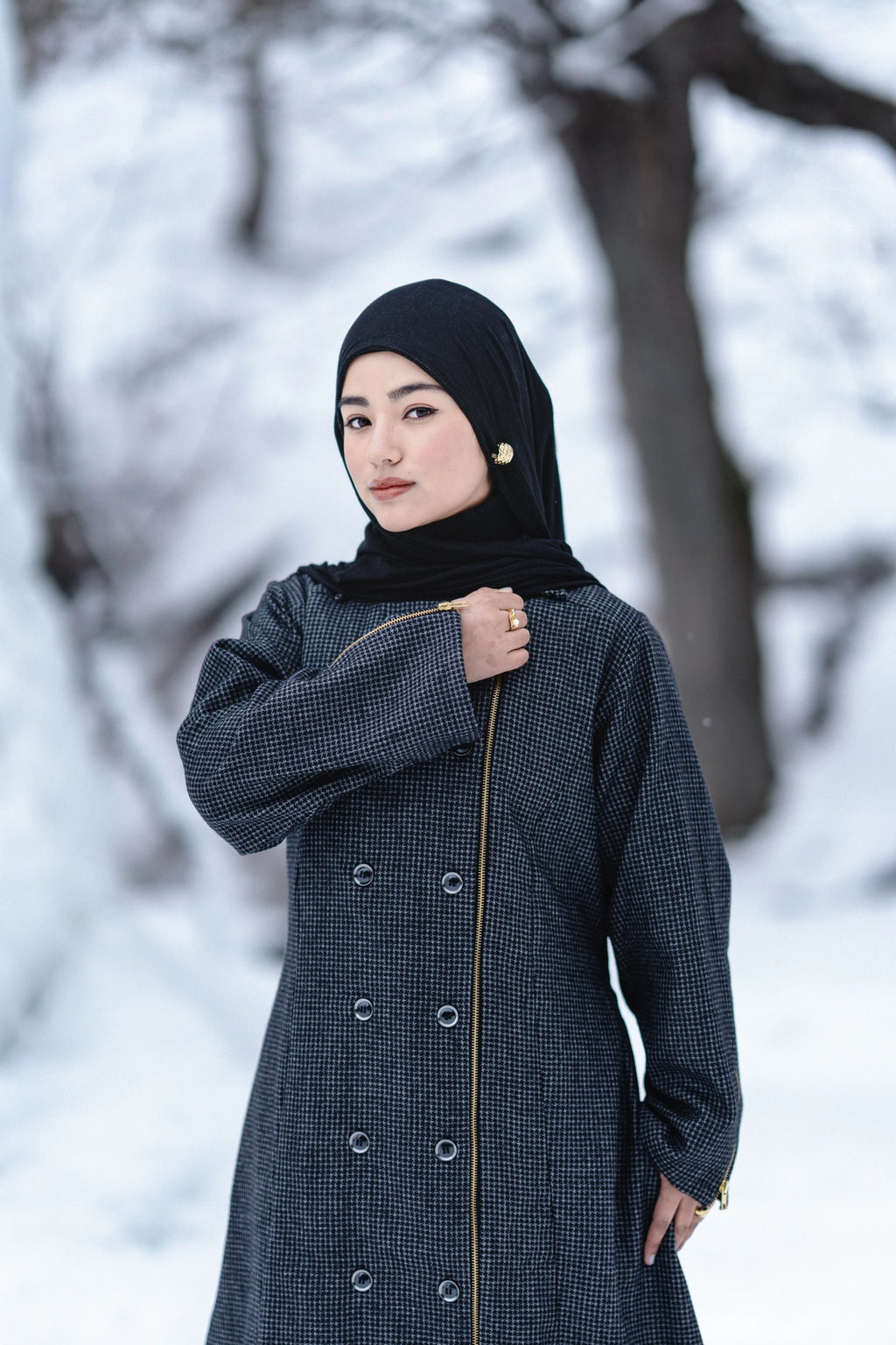 baraqah grey houndstooth winter abaya for women 