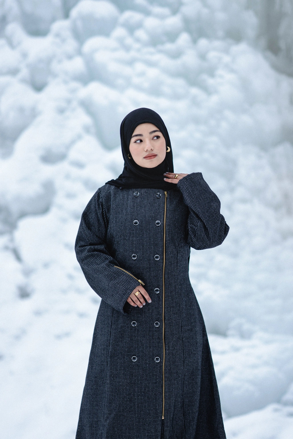 baraqah grey houndstooth winter abaya for women 