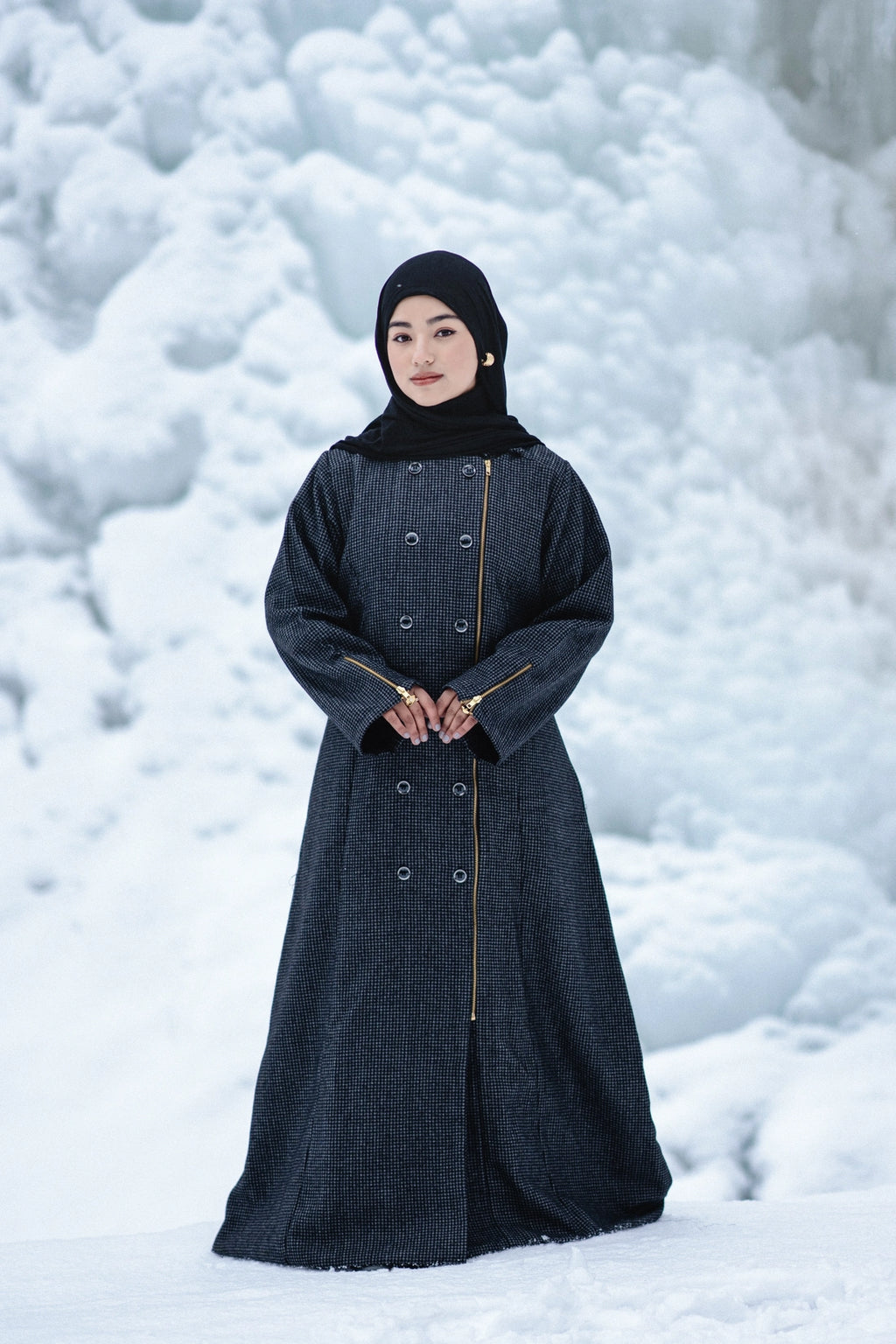 baraqah grey houndstooth winter abaya for women 