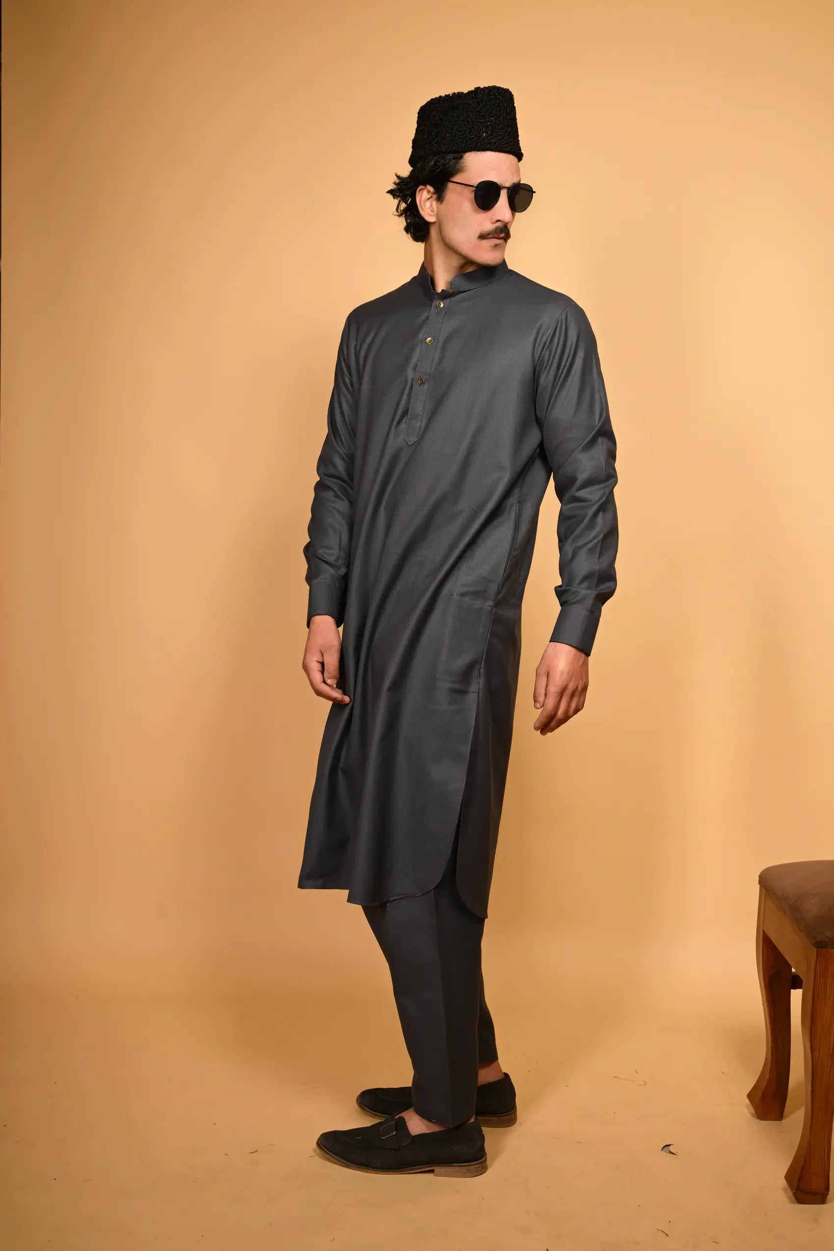greyish blue pathan kameez shalwaar for men 