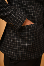 jet black with white micro checks winter blazer for men