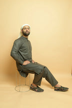baraqah olive green summer kurta pajama for men