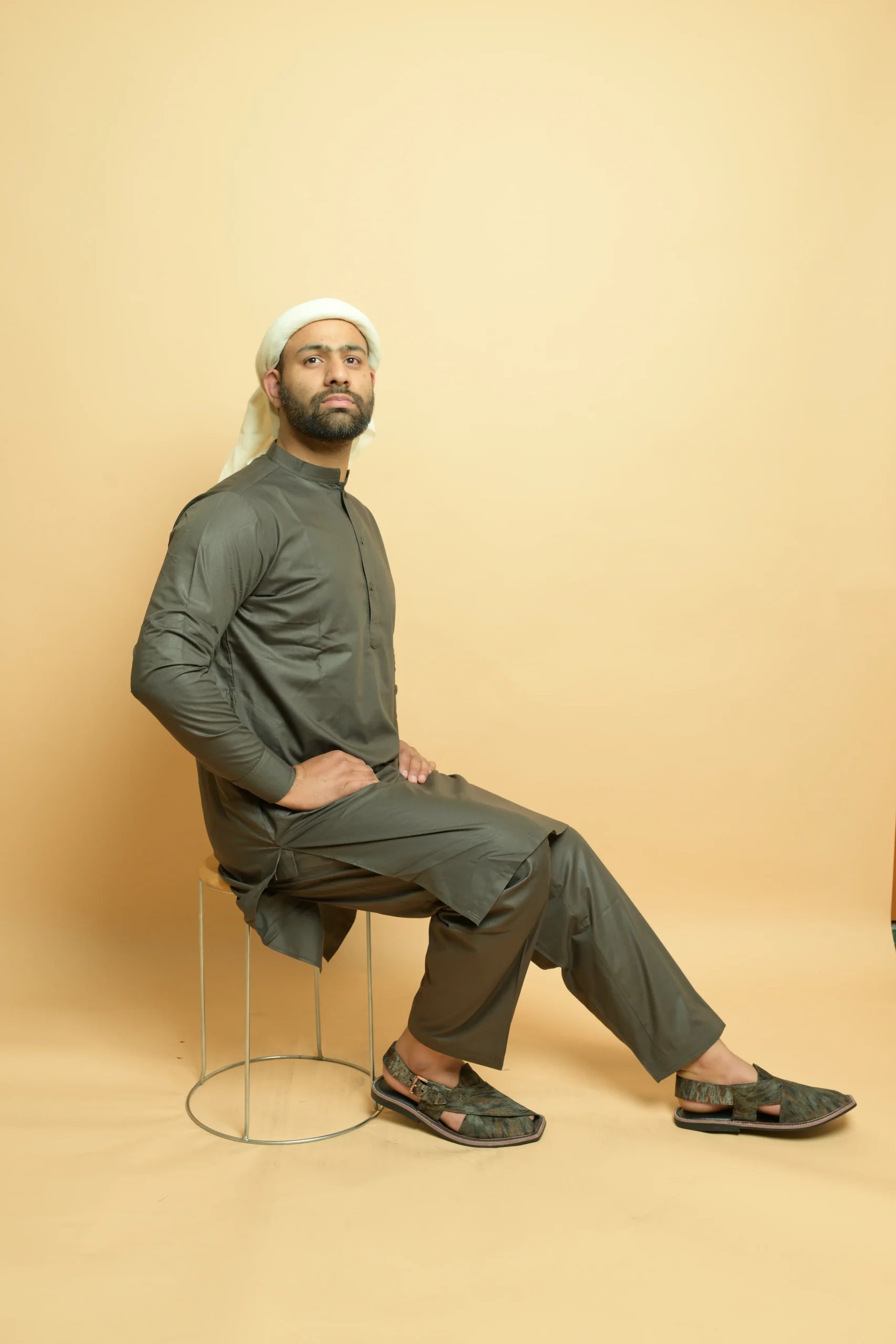 baraqah olive green summer kurta pajama for men