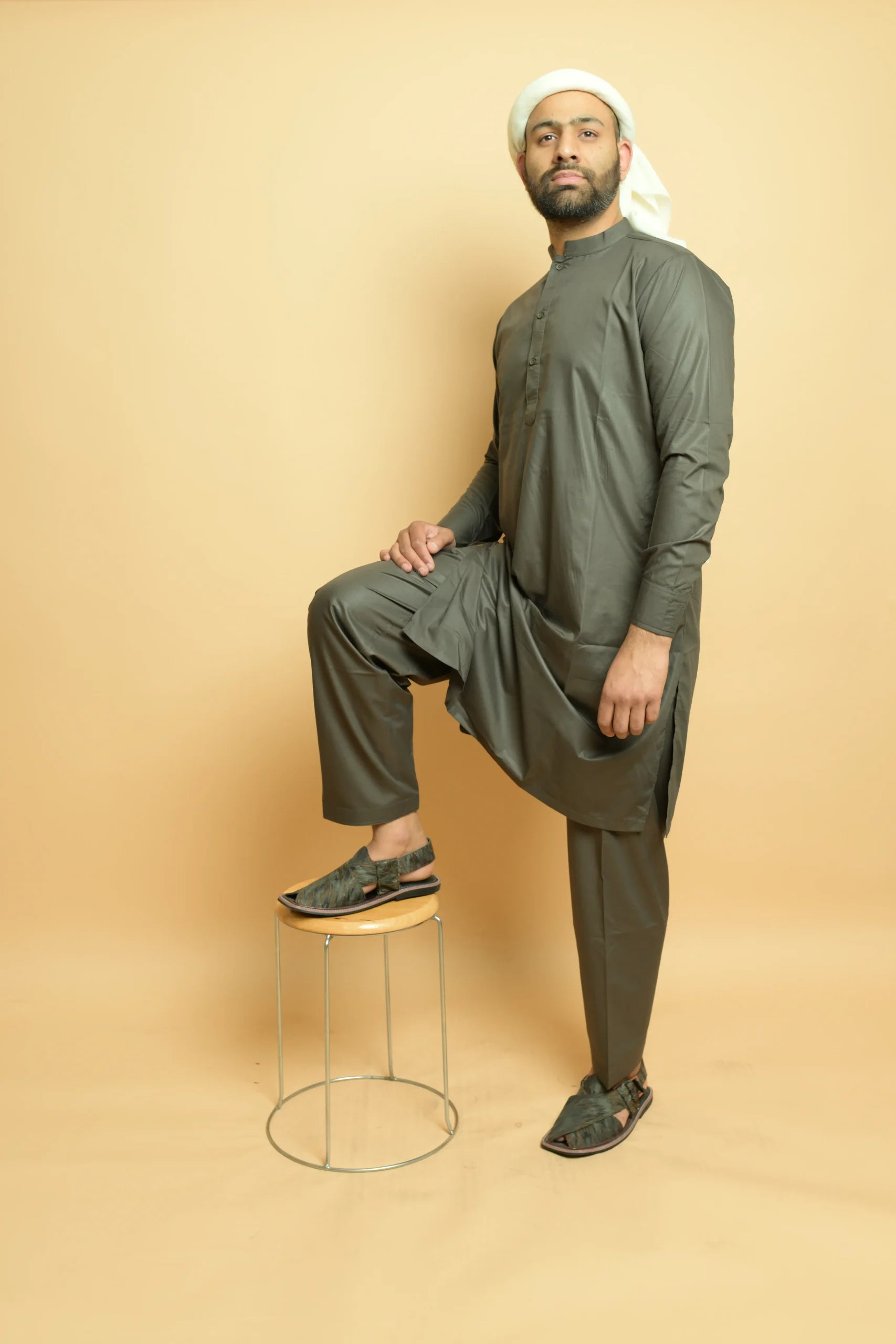 baraqah olive green summer kurta pajama for men