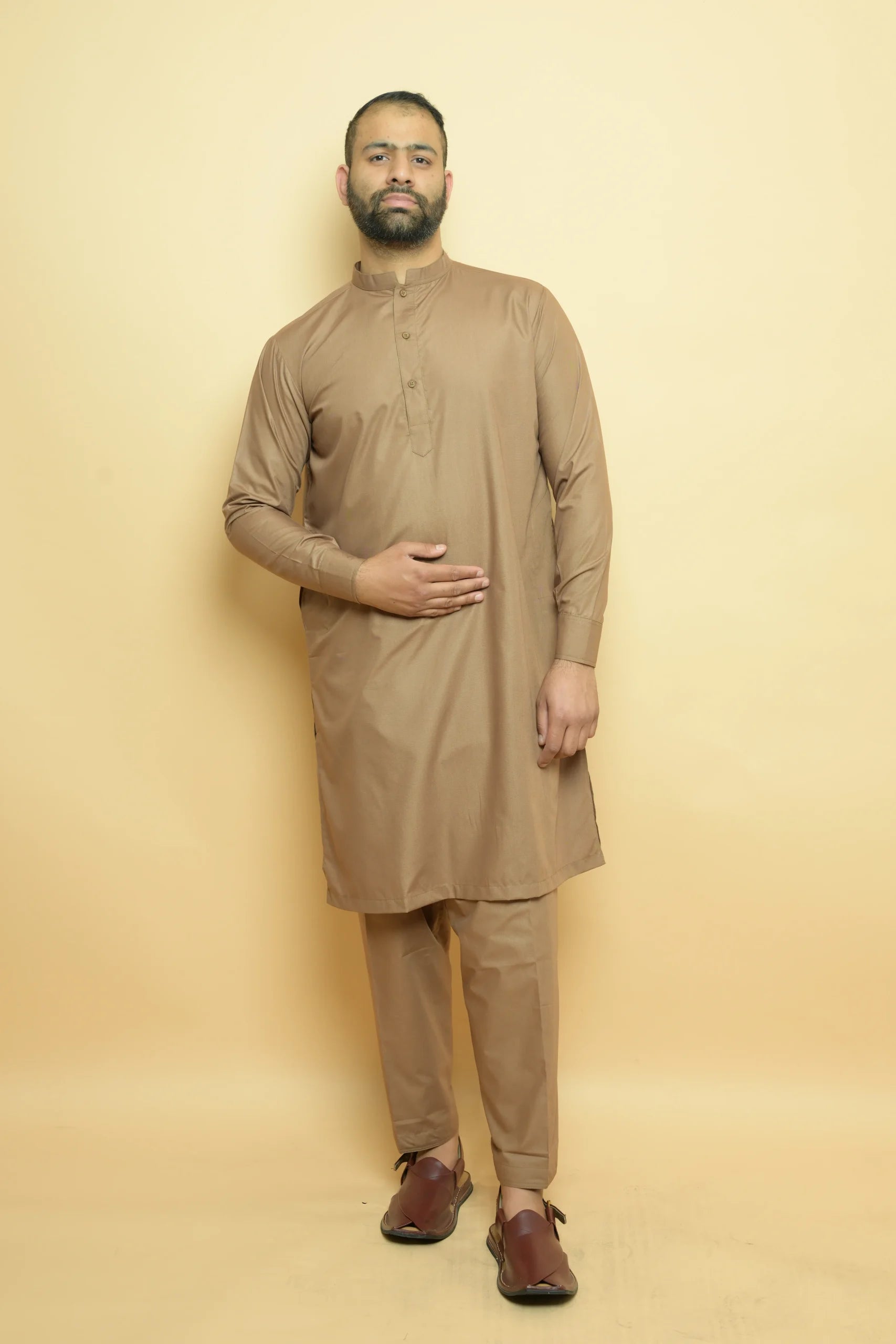 baraqah brown summer kurta pajama for men