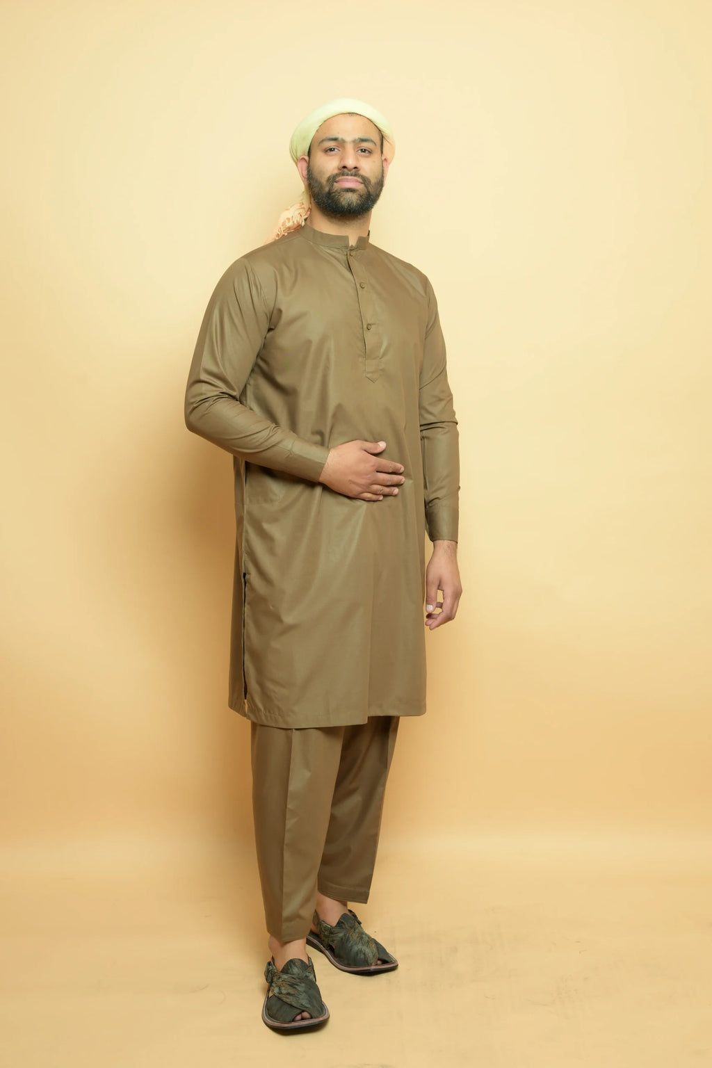 baraqah olive green summer kurta pajama for men