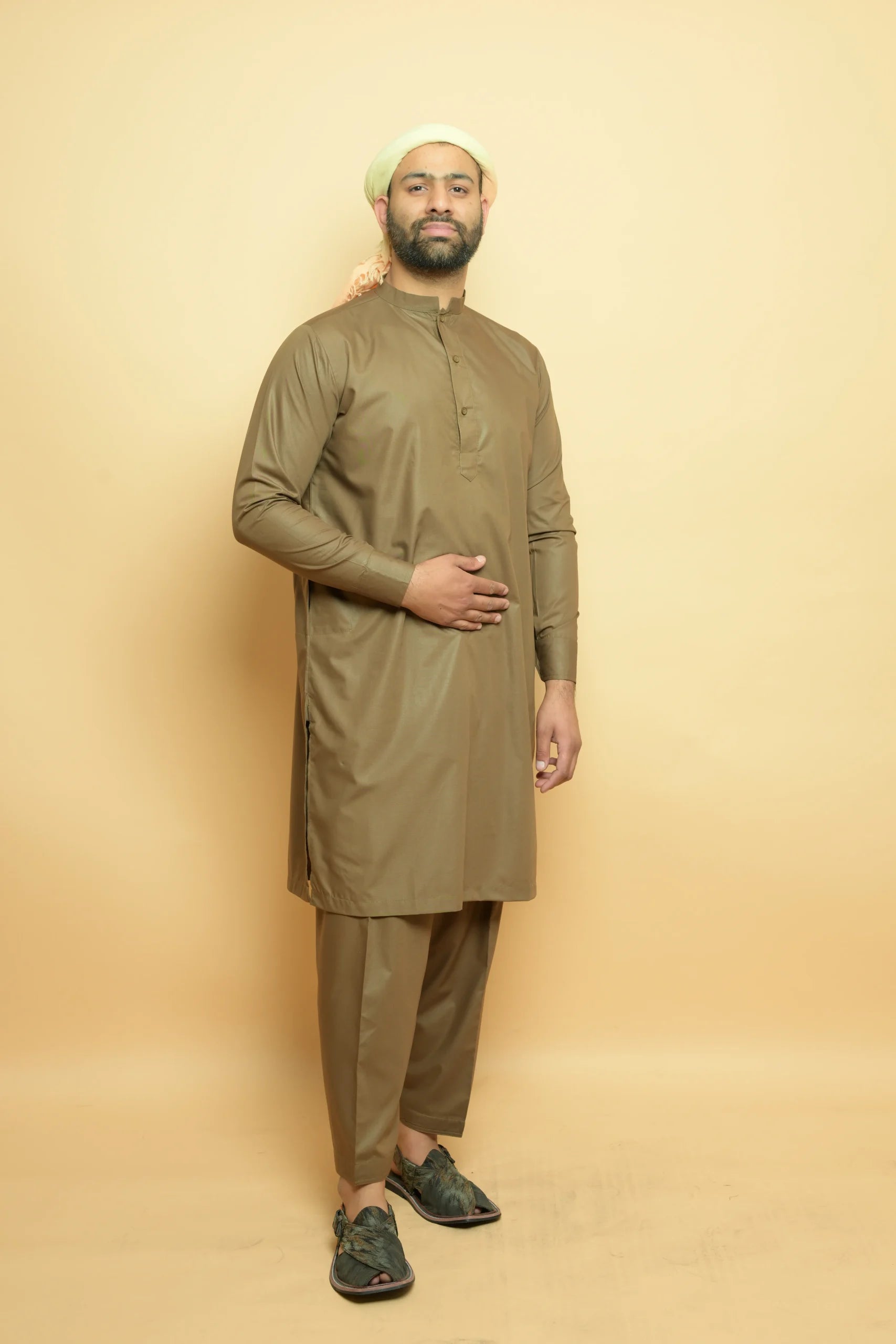 baraqah olive green summer kurta pajama for men