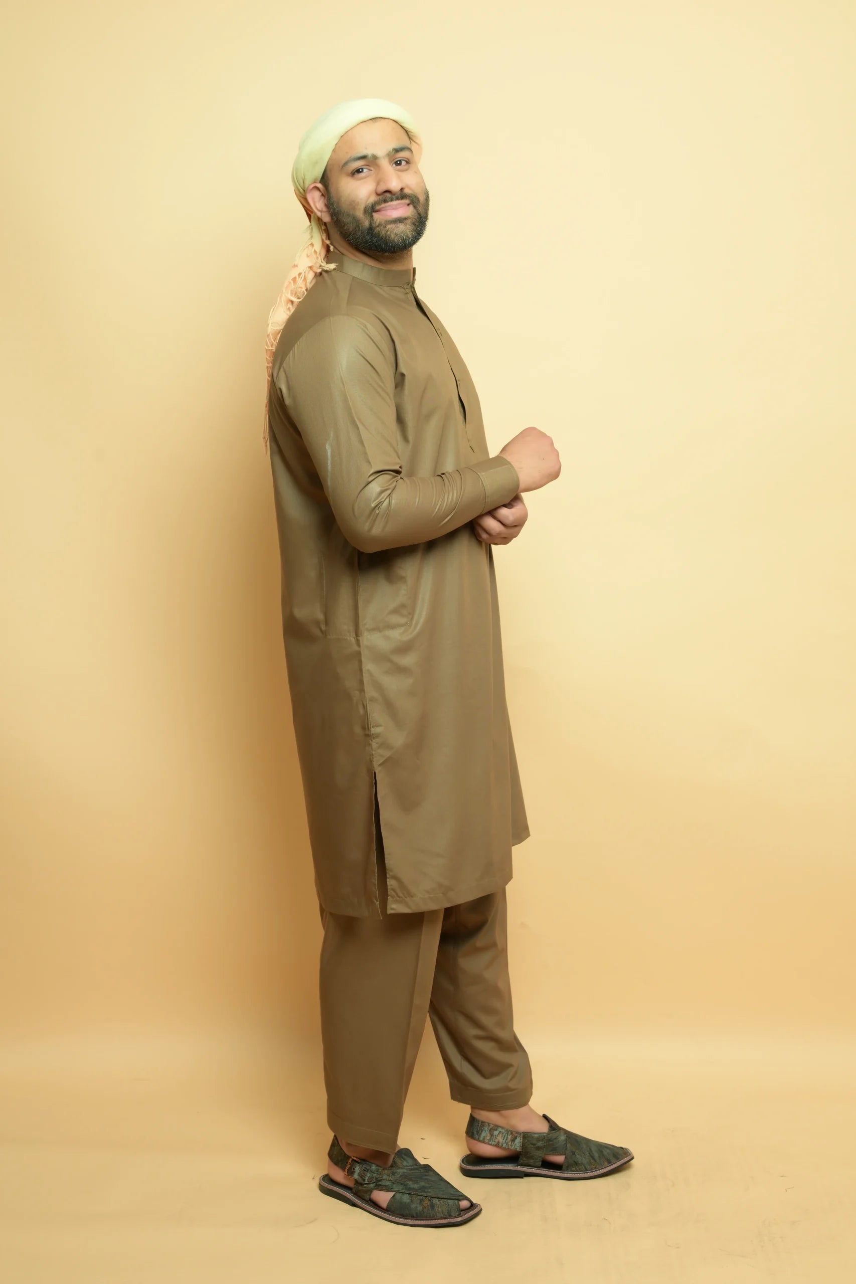 baraqah olive green summer kurta pajama for men