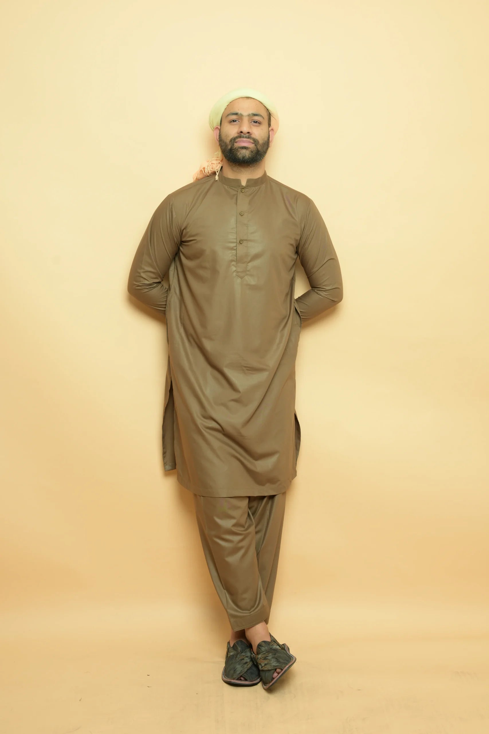 baraqah olive green summer kurta pajama for men