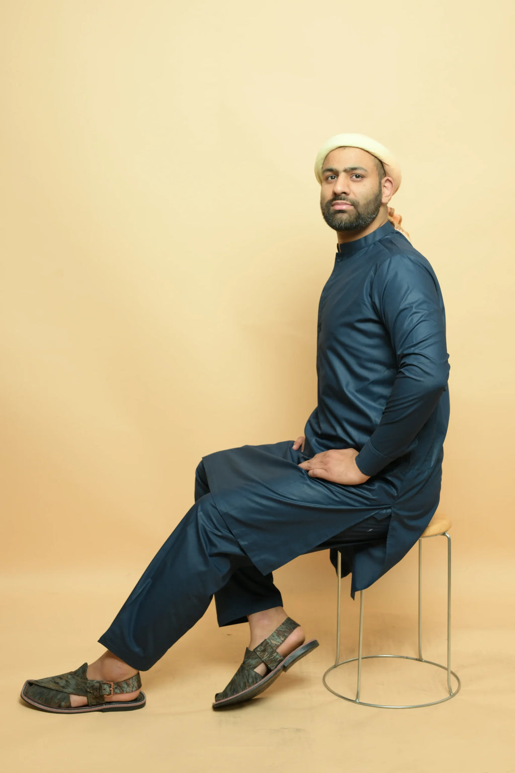 baraqah  dark blue color summer kurta pajama for men