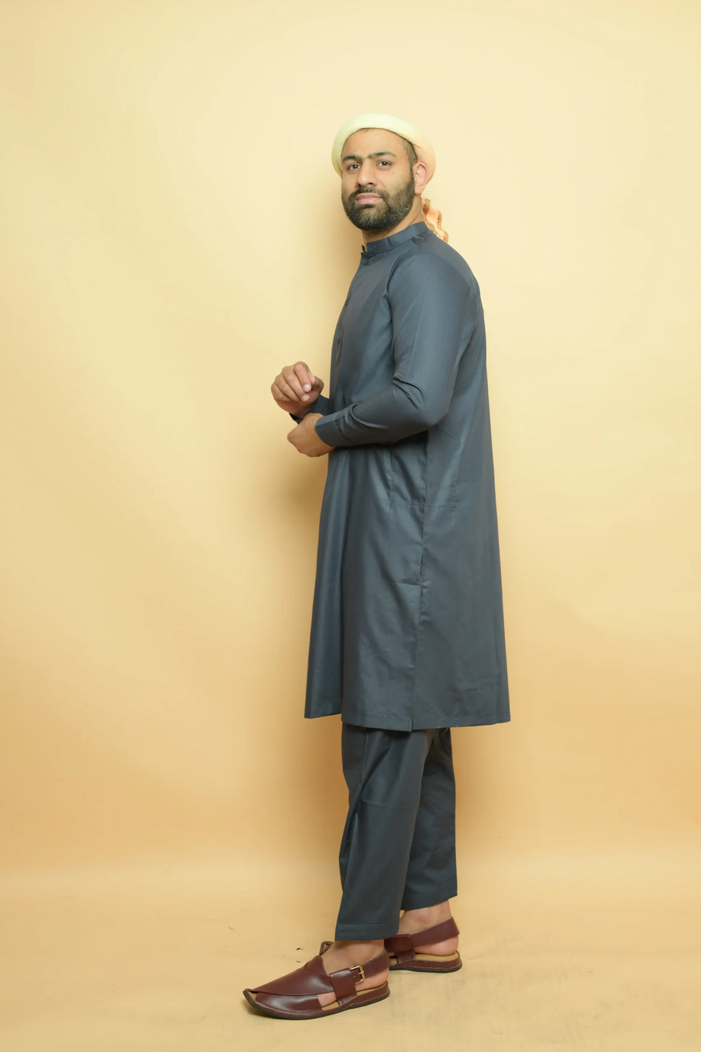 baraqah  grey color summer kurta pajama for men