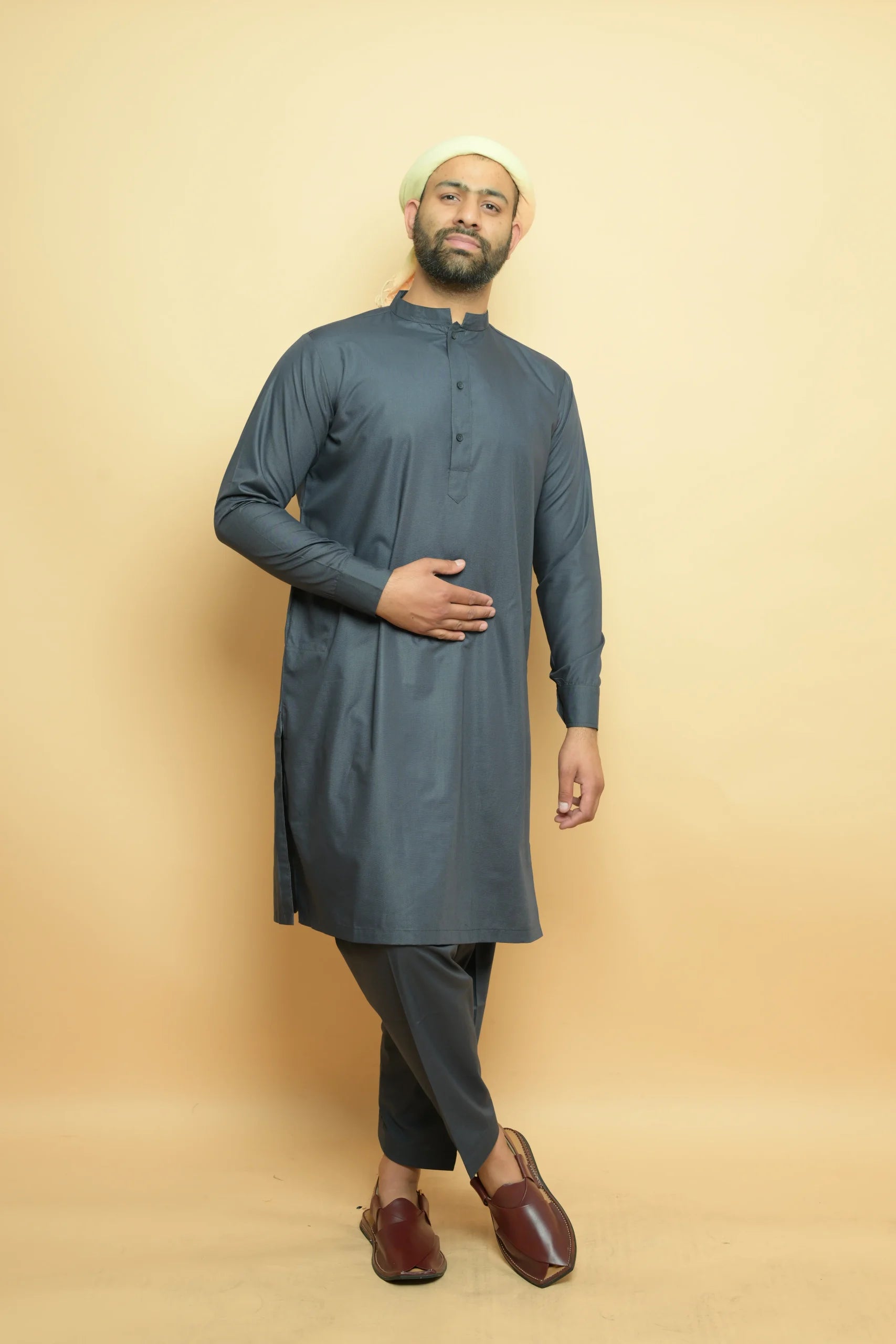 baraqah  grey color summer kurta pajama for men
