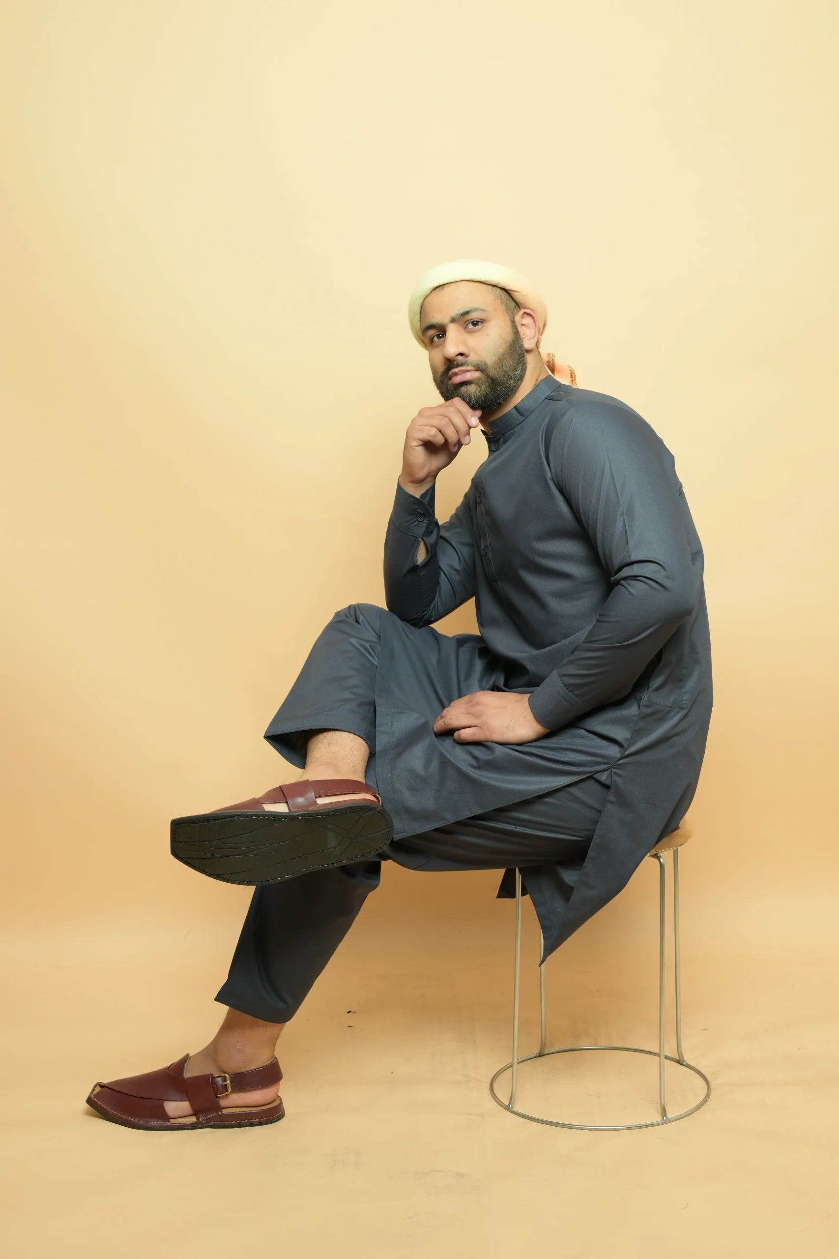 baraqah  grey color summer kurta pajama for men