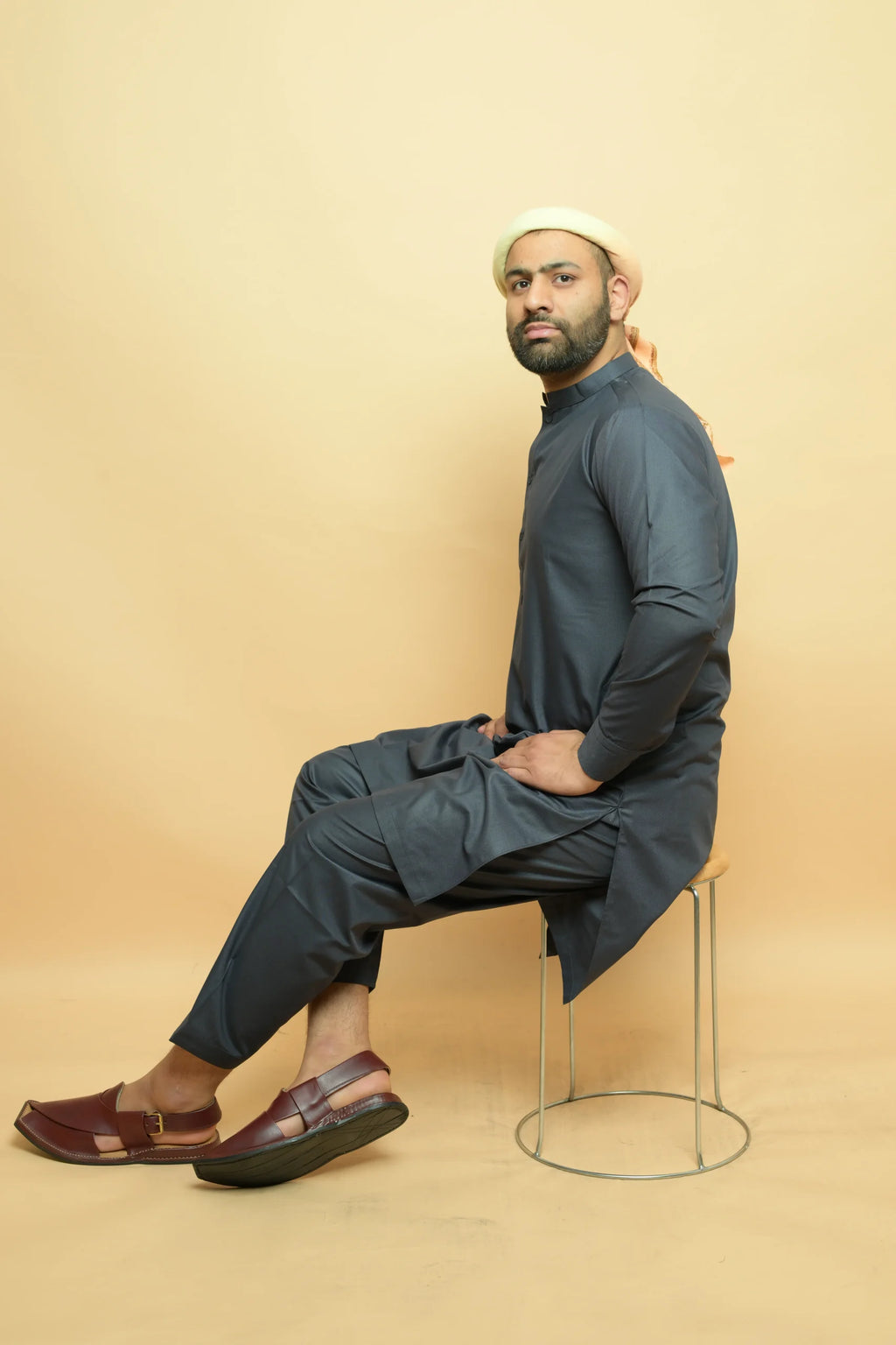 baraqah  grey color summer kurta pajama for men