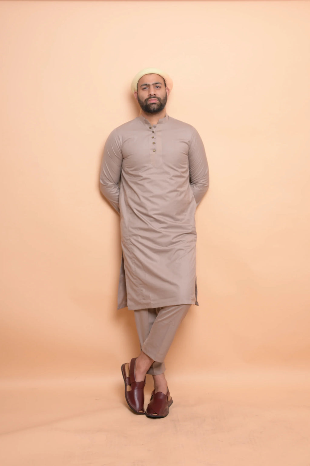 baraqah beige summer kurta pajama for men